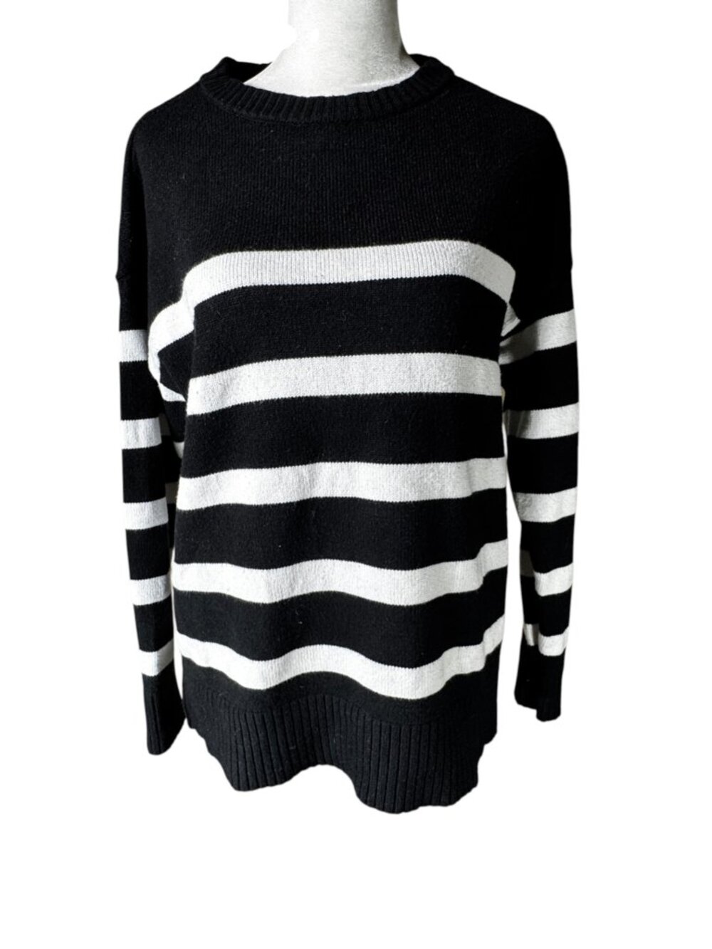 French Connection Essential Black & White Striped Sweater Size XS Oversized Fit